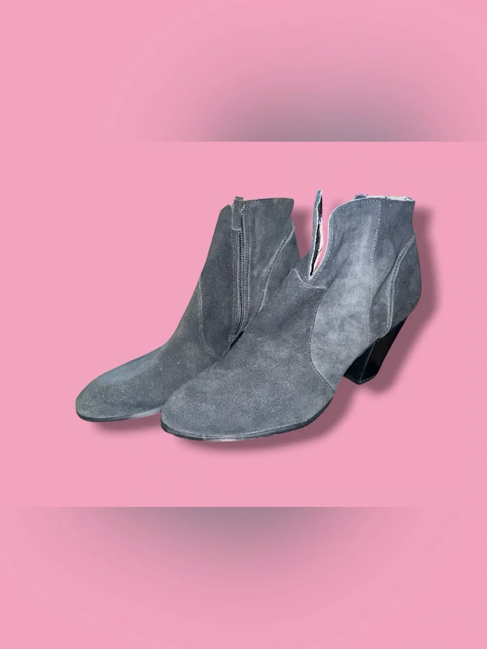 Tesori Black Suede Ankle Booties with Block Heel